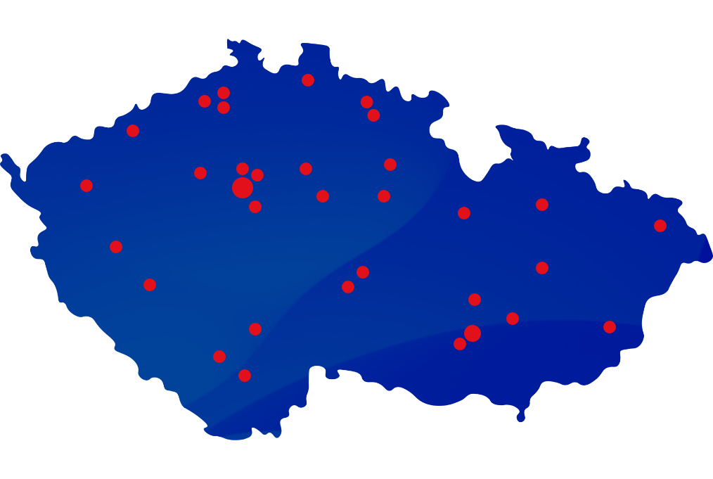 Mapa České republiky se zakreslenými pobočkami